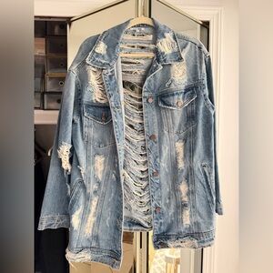 Fashion Nova Light Blue Oversized Distressed Jean Jacket